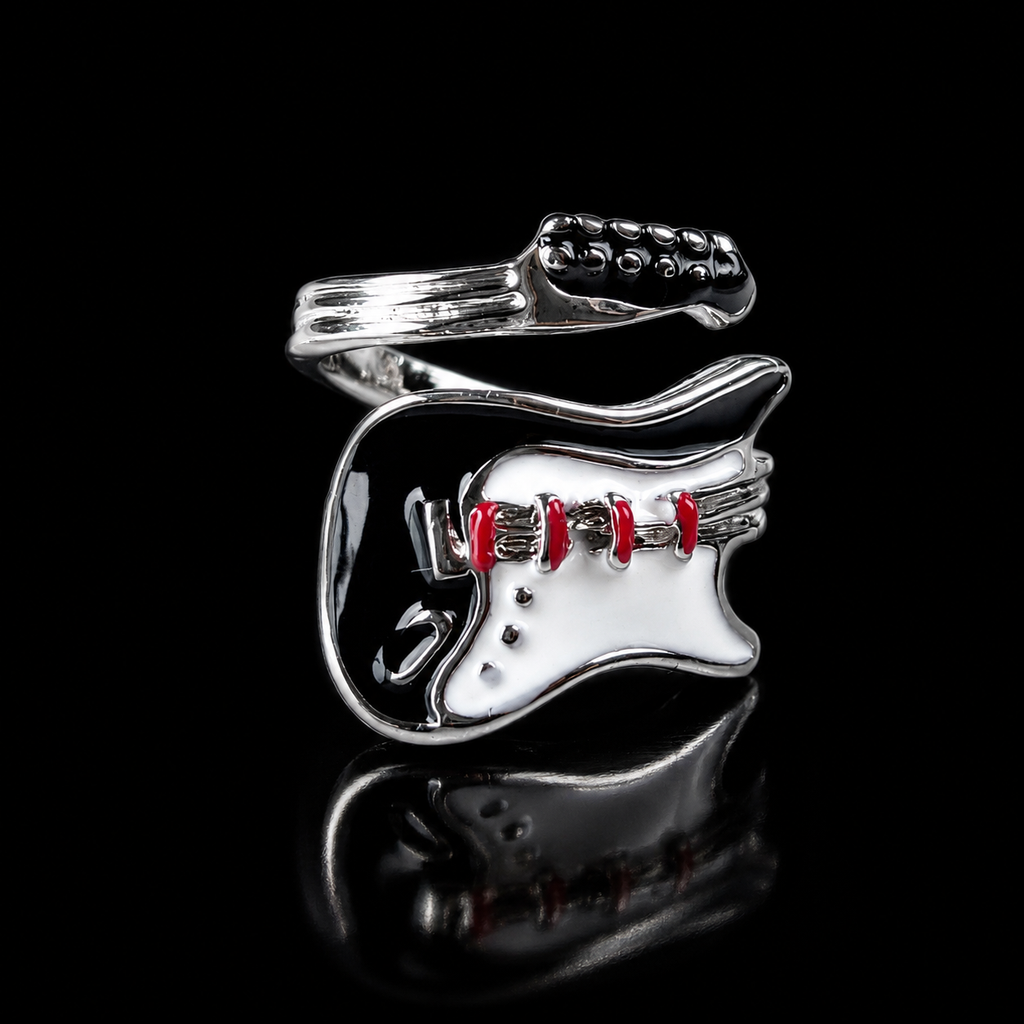 Electric Guitar Ring – Silver-Tone Adjustable Music Ring for Guitar Lovers