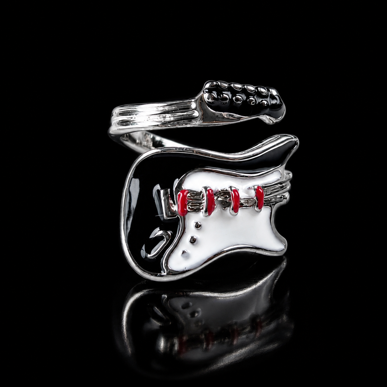 Electric Guitar Ring – Silver-Tone Adjustable Music Ring for Guitar Lovers