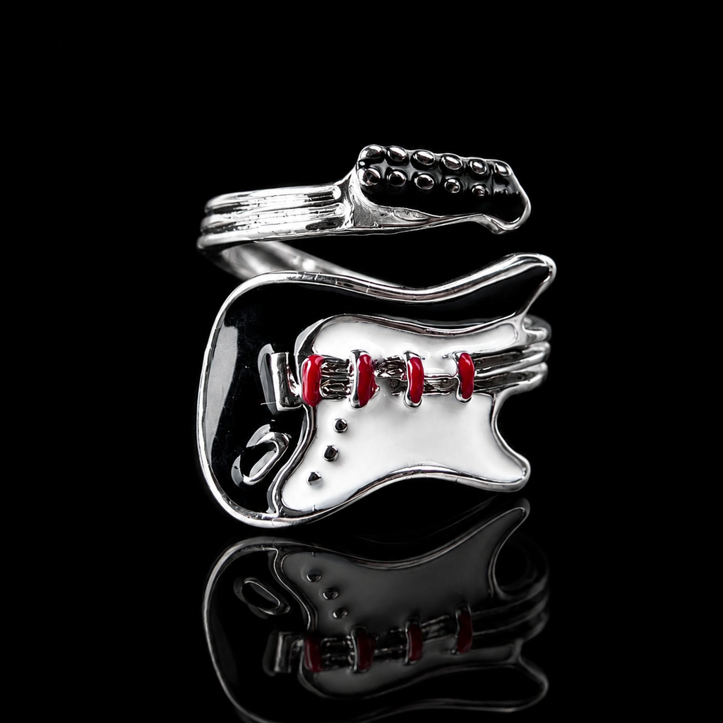 Electric Guitar Ring – Silver-Tone Adjustable Music Ring for Guitar Lovers