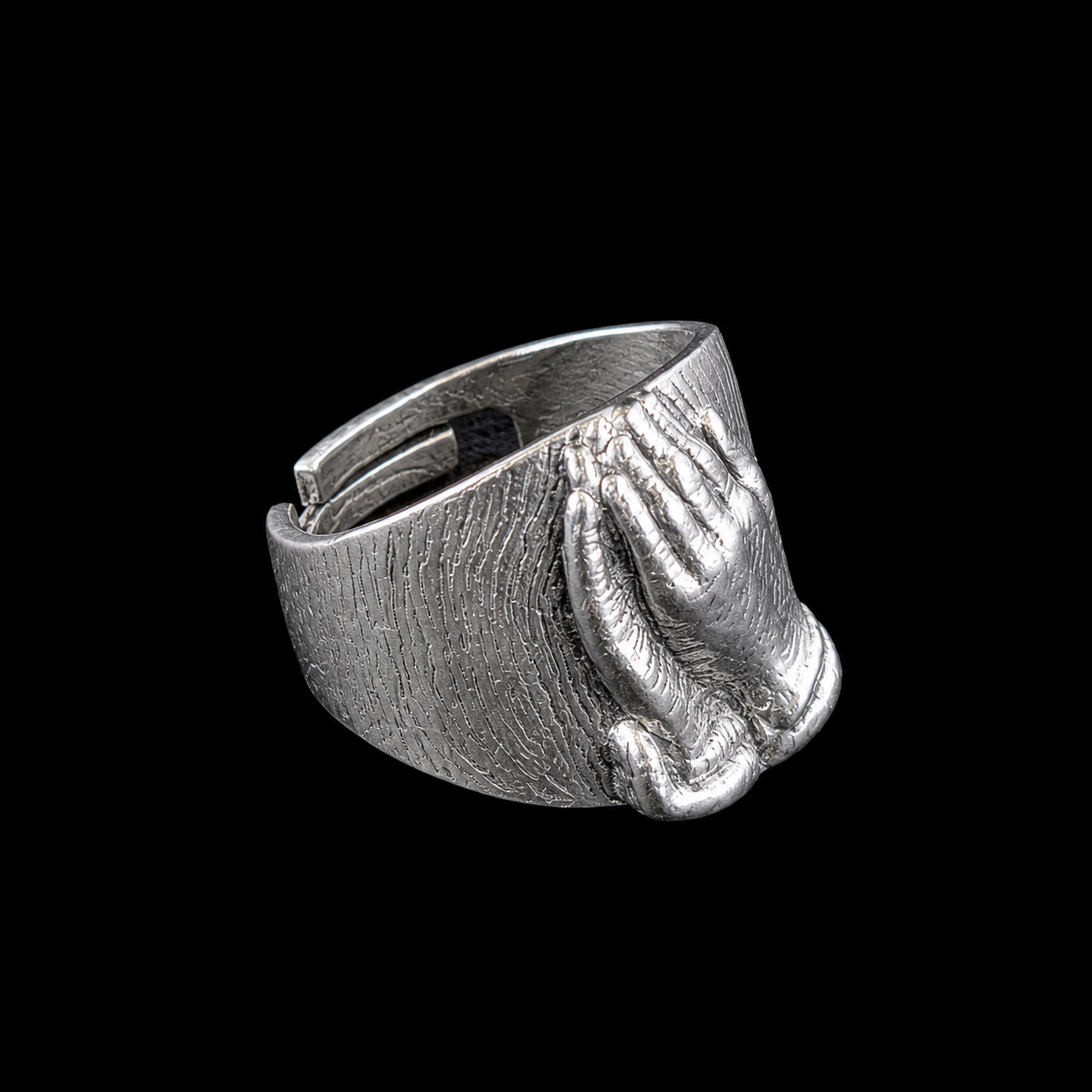 Silver Praying Hands Statement Ring