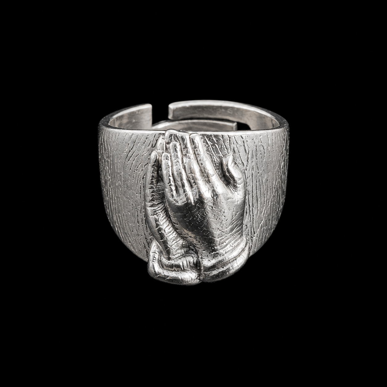 Silver Praying Hands Statement Ring