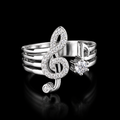 Sparkling Treble Clef Music Note Ring – Elegant Silver-Tone Adjustable Statement Jewelry