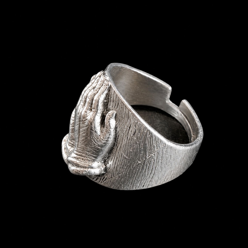 Silver Praying Hands Statement Ring