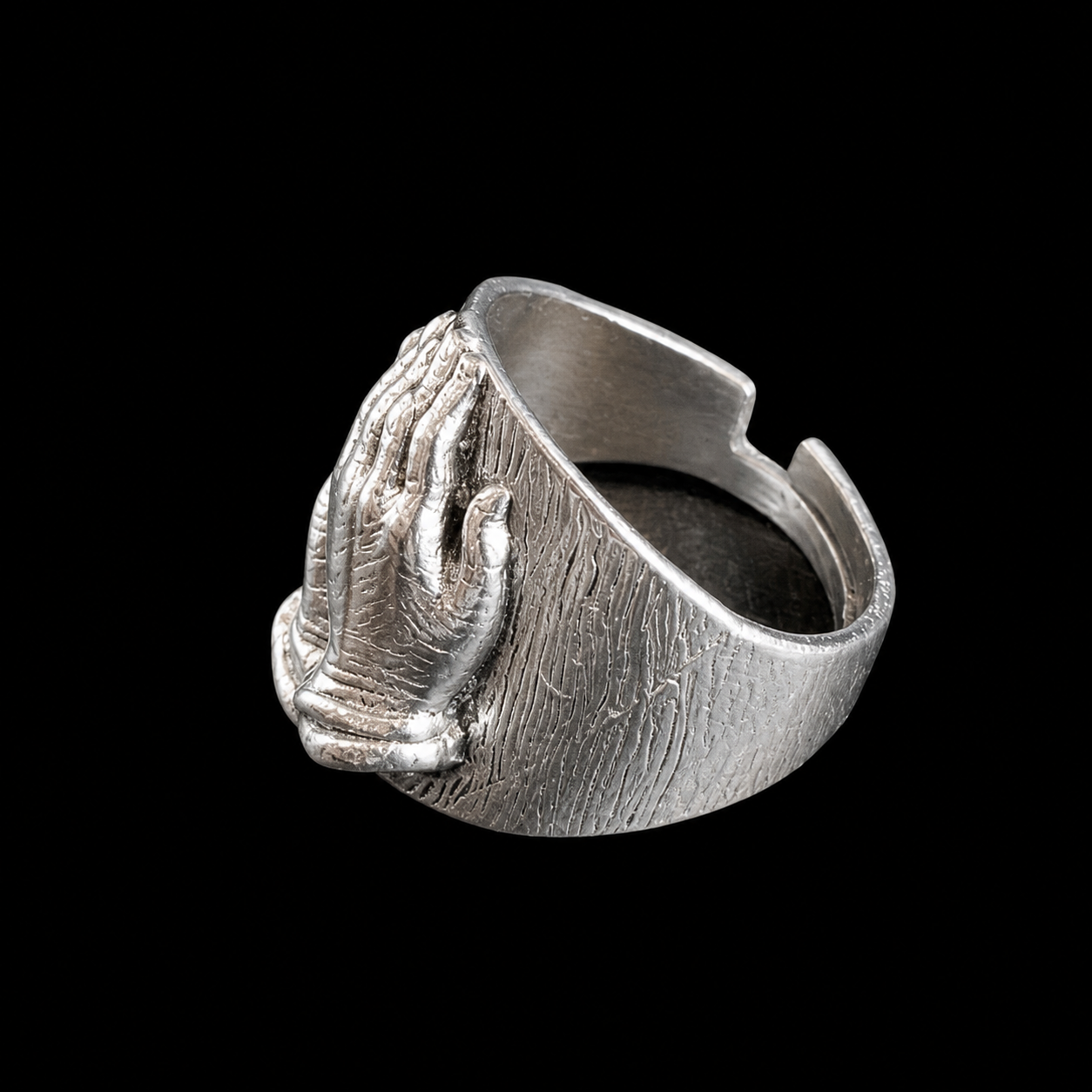 Silver Praying Hands Statement Ring